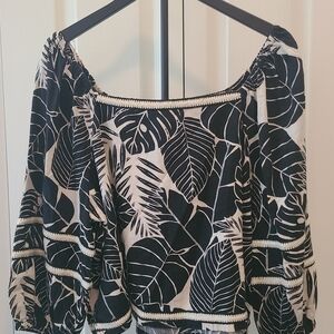 Cynthia Rowley Black and White Leaf Print Blouse